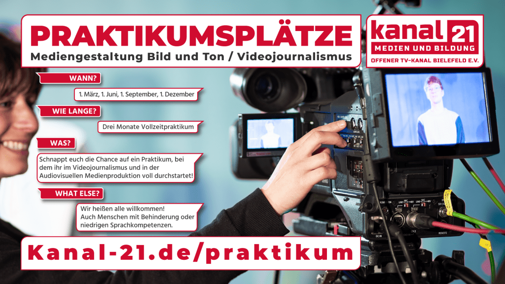 Grafik einer Online-Anzeige für die Bewerbung von Praktika bei Kanal 21